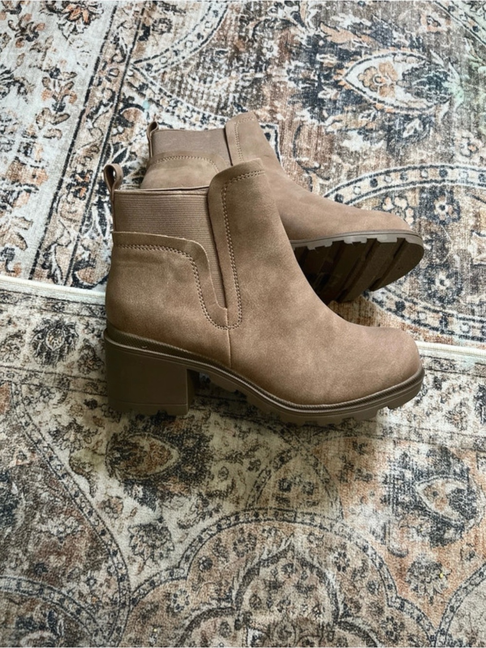 Girls Taupe Suede Chelsea Block Heel Ankle Boots